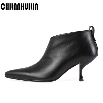 spring autumn stiletto thin high heels sexy pumps pointed toe genuine leather zip style sexy ankle womens boots botas feminina